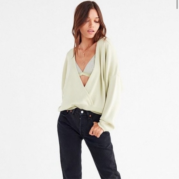 UO Lime Green Oversized Wrap Sweater - Picture 2 of 8